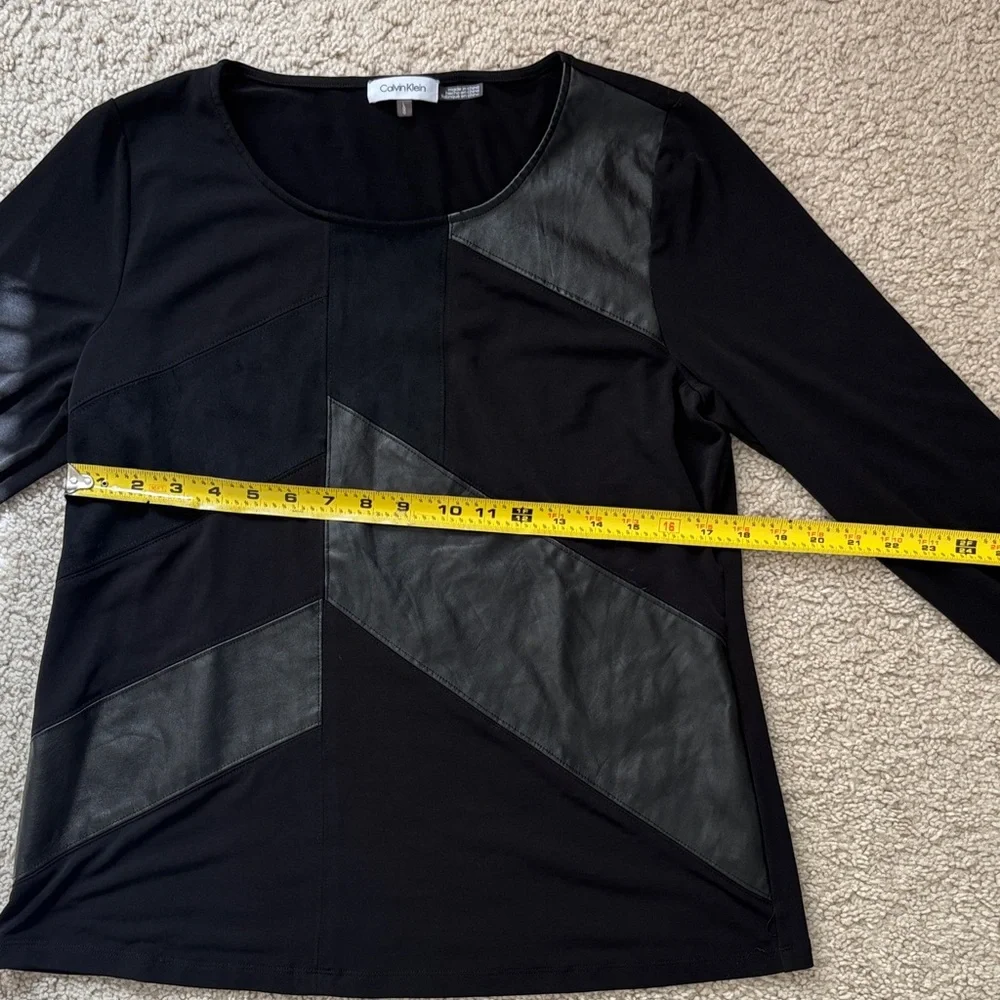 Calvin Klein Women's Black Long Sleeve Top with Faux Leather Details - Picture 5 of 7